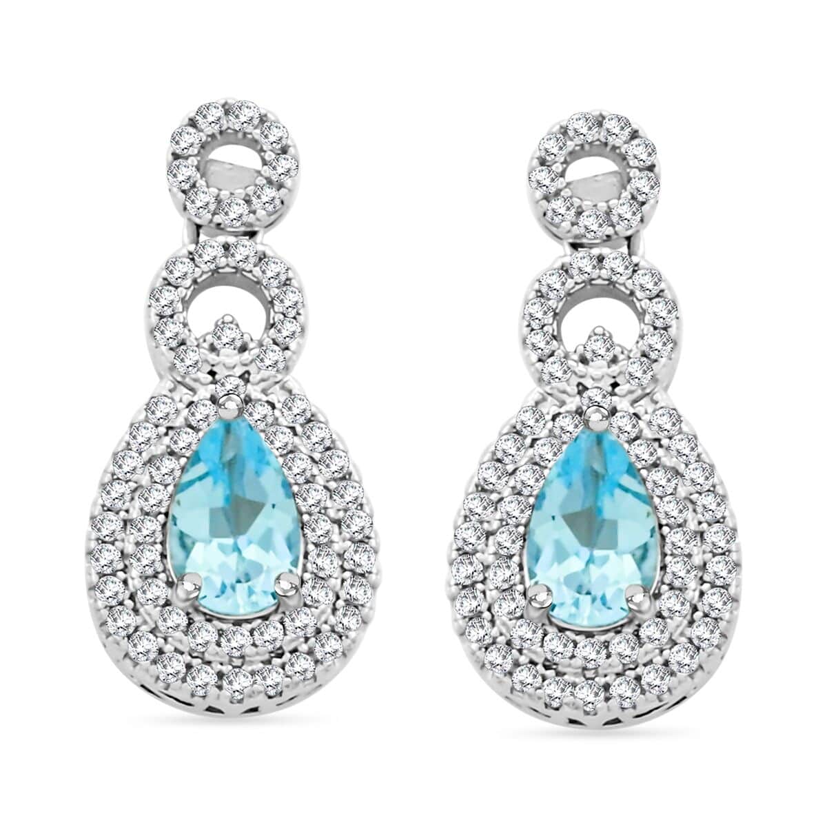 Blue Topaz and Simulated Diamond 3.85 ctw Teardrop Earrings in Silvertone image number 0