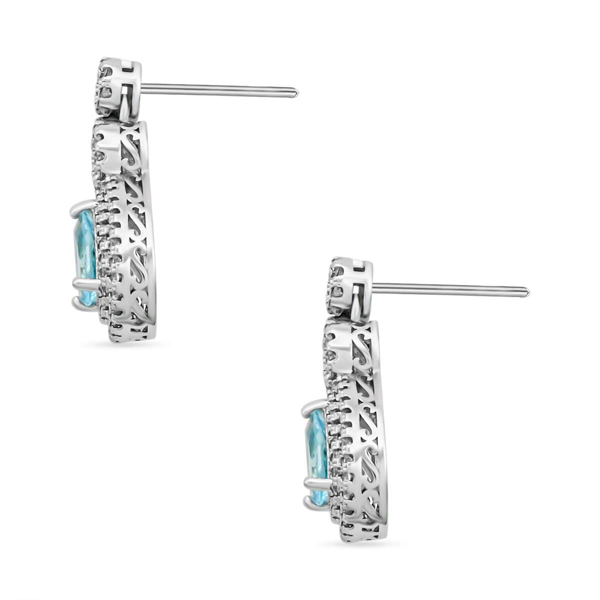 Blue Topaz and Simulated Diamond 3.85 ctw Teardrop Earrings in Silvertone image number 3