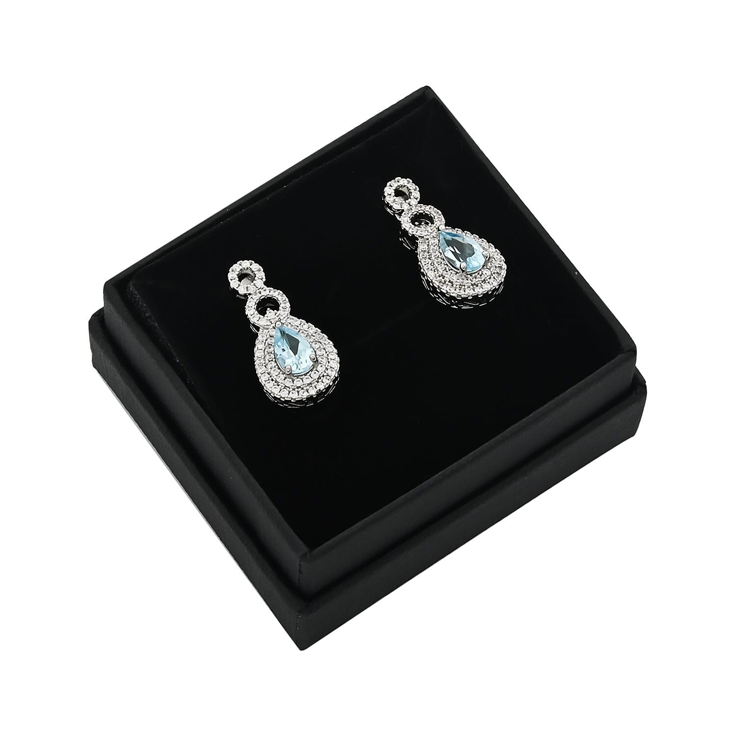 Blue Topaz and Simulated Diamond 3.85 ctw Teardrop Earrings in Silvertone
