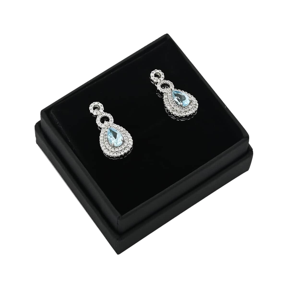 Blue Topaz and Simulated Diamond 3.85 ctw Teardrop Earrings in Silvertone image number 5