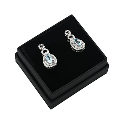 Blue Topaz and Simulated Diamond 3.85 ctw Teardrop Earrings in Silvertone