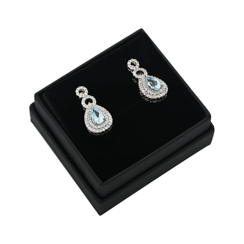 Blue Topaz and Simulated Diamond 3.85 ctw Teardrop Earrings in Silvertone