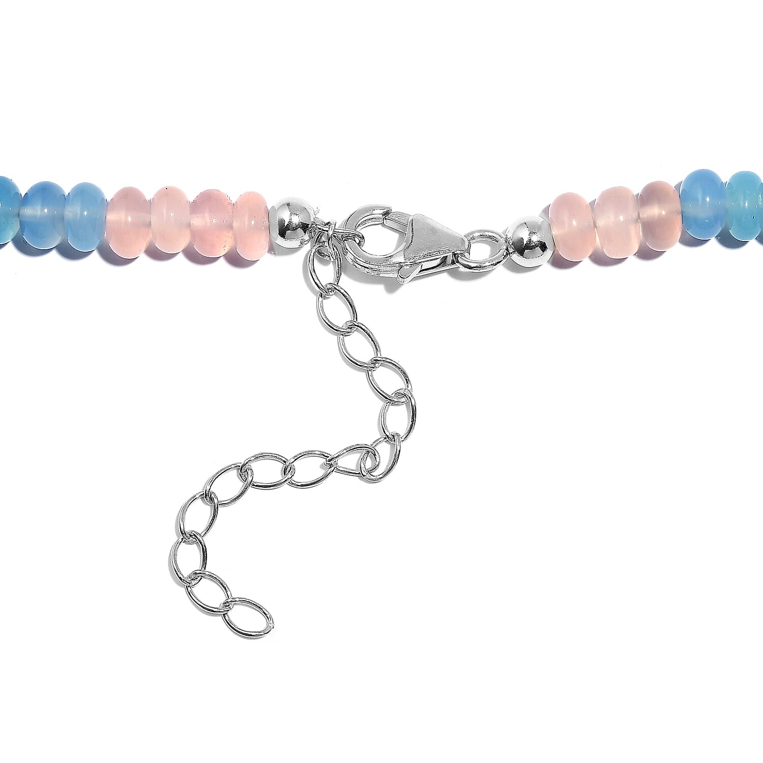 Pink and Blue Chalcedony (D), Carnelian 97.80 ctw Necklace 18 Inches in Rhodium Over Sterling Silver
