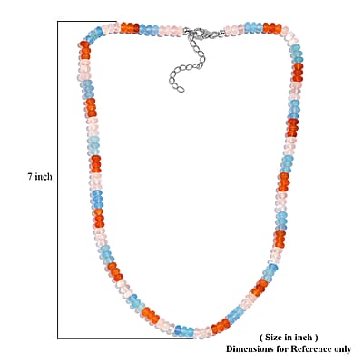 Pink and Blue Chalcedony (D), Carnelian 97.80 ctw Necklace 18 Inches in Rhodium Over Sterling Silver