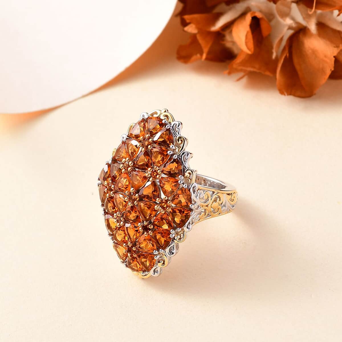 Santa Ana Madeira Citrine 7.15 ctw Bunch of Flower Ring in 18K Vermeil YG and Rhodium Over Sterling Silver (Size 10.0) image number 1