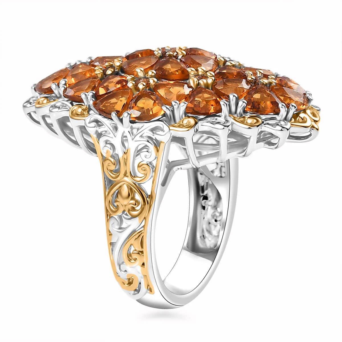 Santa Ana Madeira Citrine 7.15 ctw Bunch of Flower Ring in 18K Vermeil YG and Rhodium Over Sterling Silver (Size 10.0) image number 3