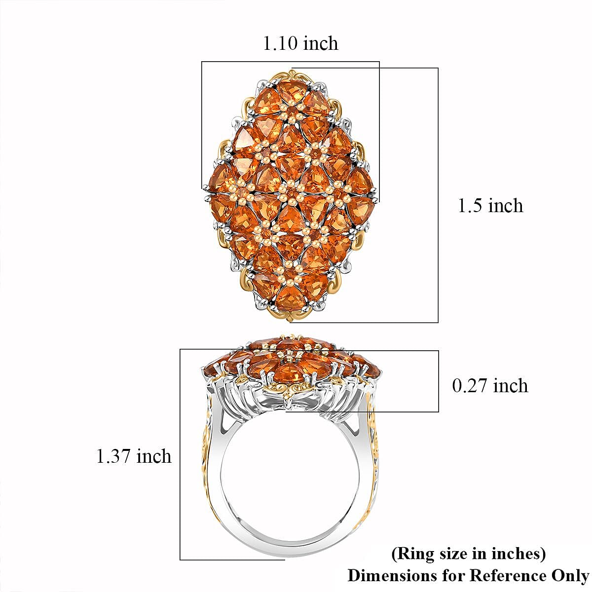 Santa Ana Madeira Citrine 7.15 ctw Bunch of Flower Ring in 18K Vermeil YG and Rhodium Over Sterling Silver (Size 10.0)
