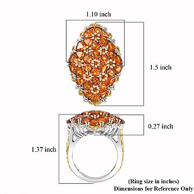 Santa Ana Madeira Citrine 7.15 ctw Bunch of Flower Ring in 18K Vermeil YG and Rhodium Over Sterling Silver (Size 10.0)