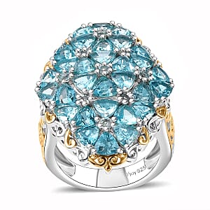 Betroka Blue Apatite 7.65 ctw Bunch of Flower Ring in 18K Vermeil YG and Rhodium Over Sterling Silver (Size 5.0)