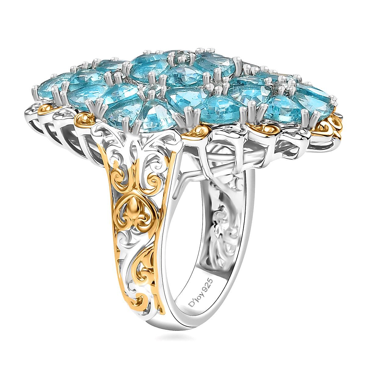 Betroka Blue Apatite 7.65 ctw Bunch of Flower Ring in 18K Vermeil YG and Rhodium Over Sterling Silver (Size 5.0) image number 2