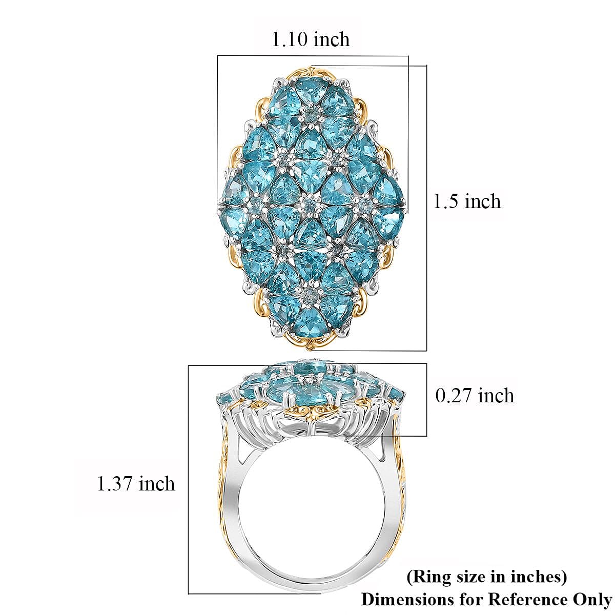 Betroka Blue Apatite 7.65 ctw Bunch of Flower Ring in 18K Vermeil YG and Rhodium Over Sterling Silver (Size 5.0) image number 4