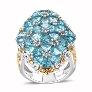 Betroka Blue Apatite 7.65 ctw Bunch of Flower Ring in 18K Vermeil YG and Rhodium Over Sterling Silver (Size 7.0)