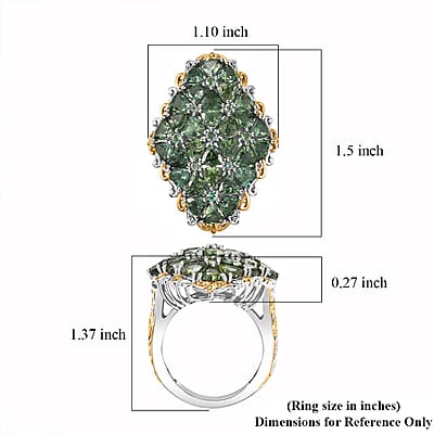Tanzania Natural Green Apatite 8.00 ctw Ring in 18K Vermeil YG and Rhodium Over Sterling Silver (Size 7.0)