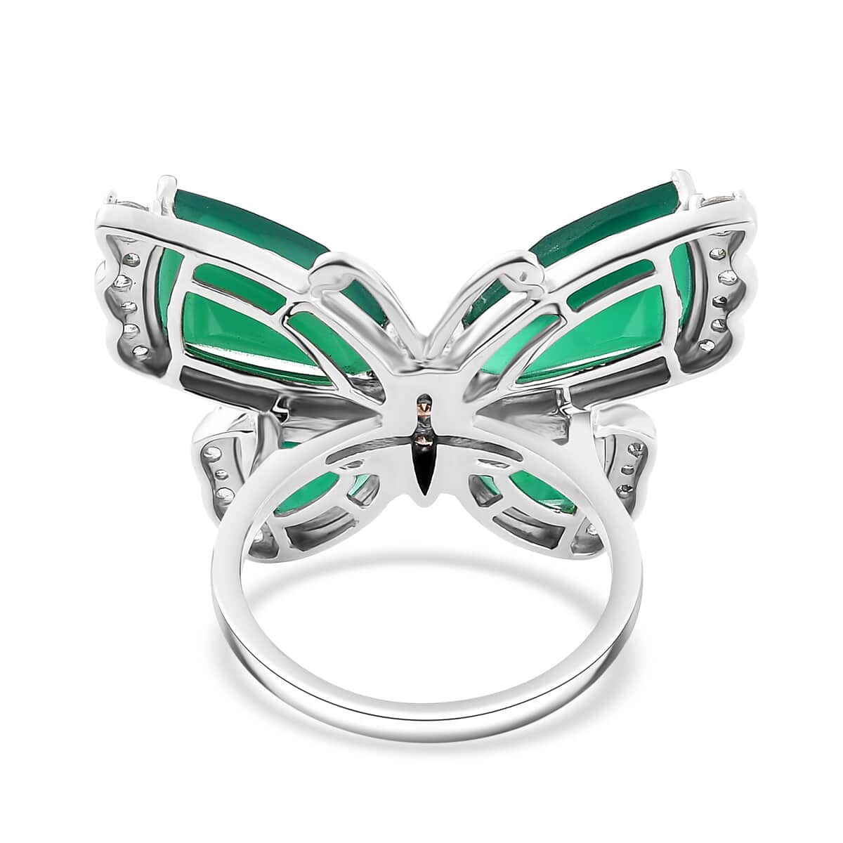 Verde Onyx, Brown and White Zircon 12.65 ctw Butterfly Ring in Rhodium Over Sterling Silver (Size 10.0) (Del. in 8-10 Days) image number 4