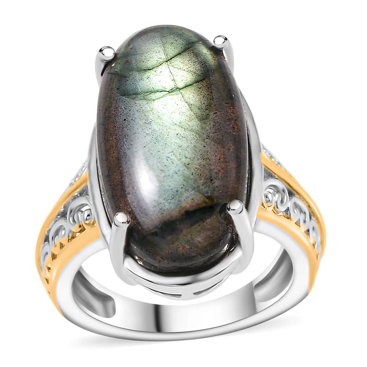 Karis Malagasy Labradorite 12.10 ctw Solitaire Ring in 18K YG Plated and Platinum Bond (Size 10.0) image number 0