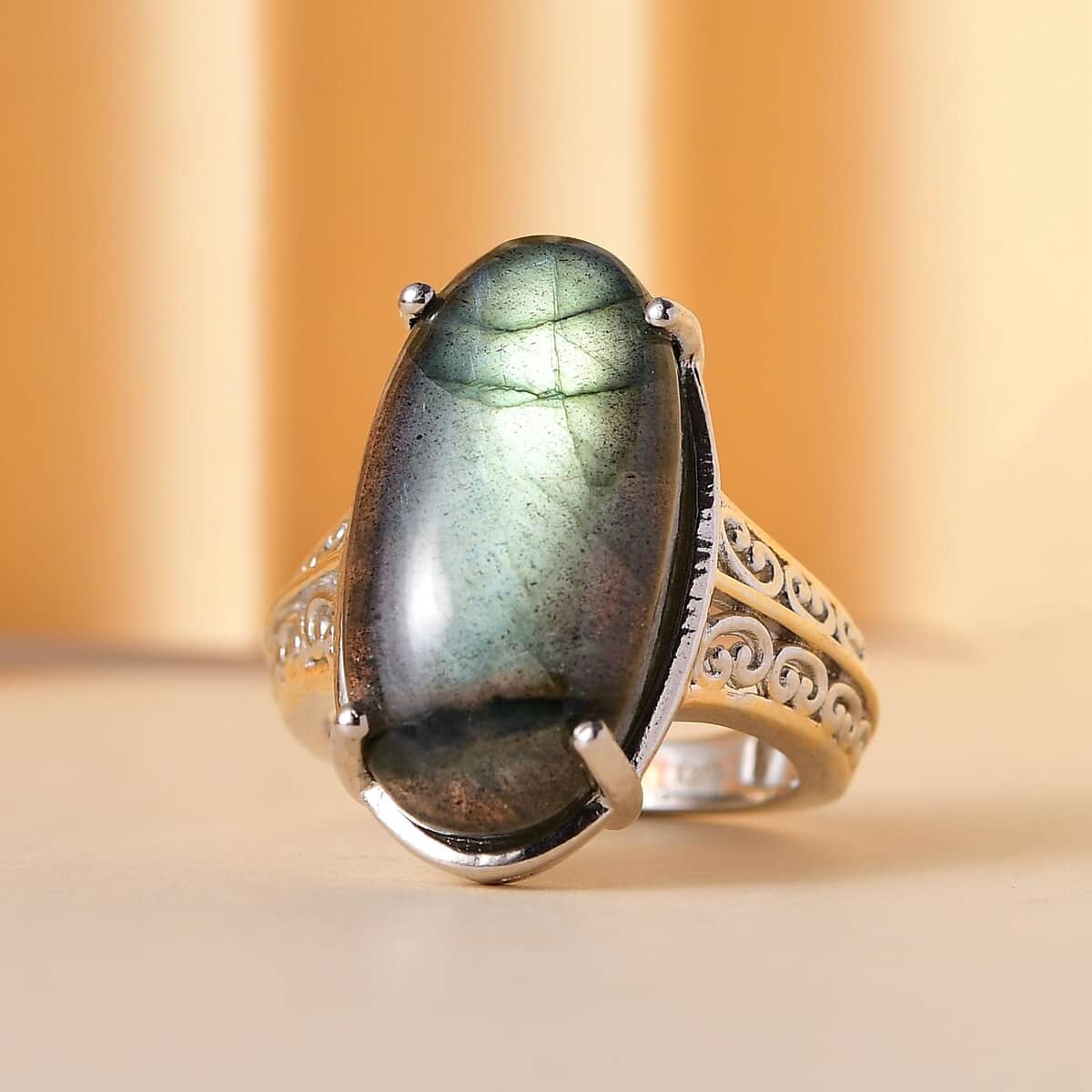 Karis Malagasy Labradorite 12.10 ctw Solitaire Ring in 18K YG Plated and Platinum Bond (Size 10.0) image number 1