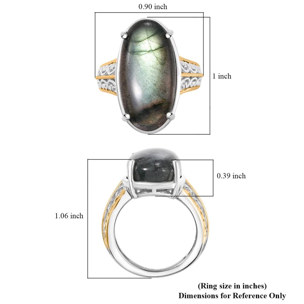 Karis Malagasy Labradorite 12.10 ctw Solitaire Ring in 18K YG Plated and Platinum Bond (Size 10.0) image number 5