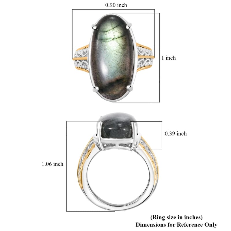 Karis Malagasy Labradorite 12.10 ctw Solitaire Ring in 18K YG Plated and Platinum Bond (Size 10.0)