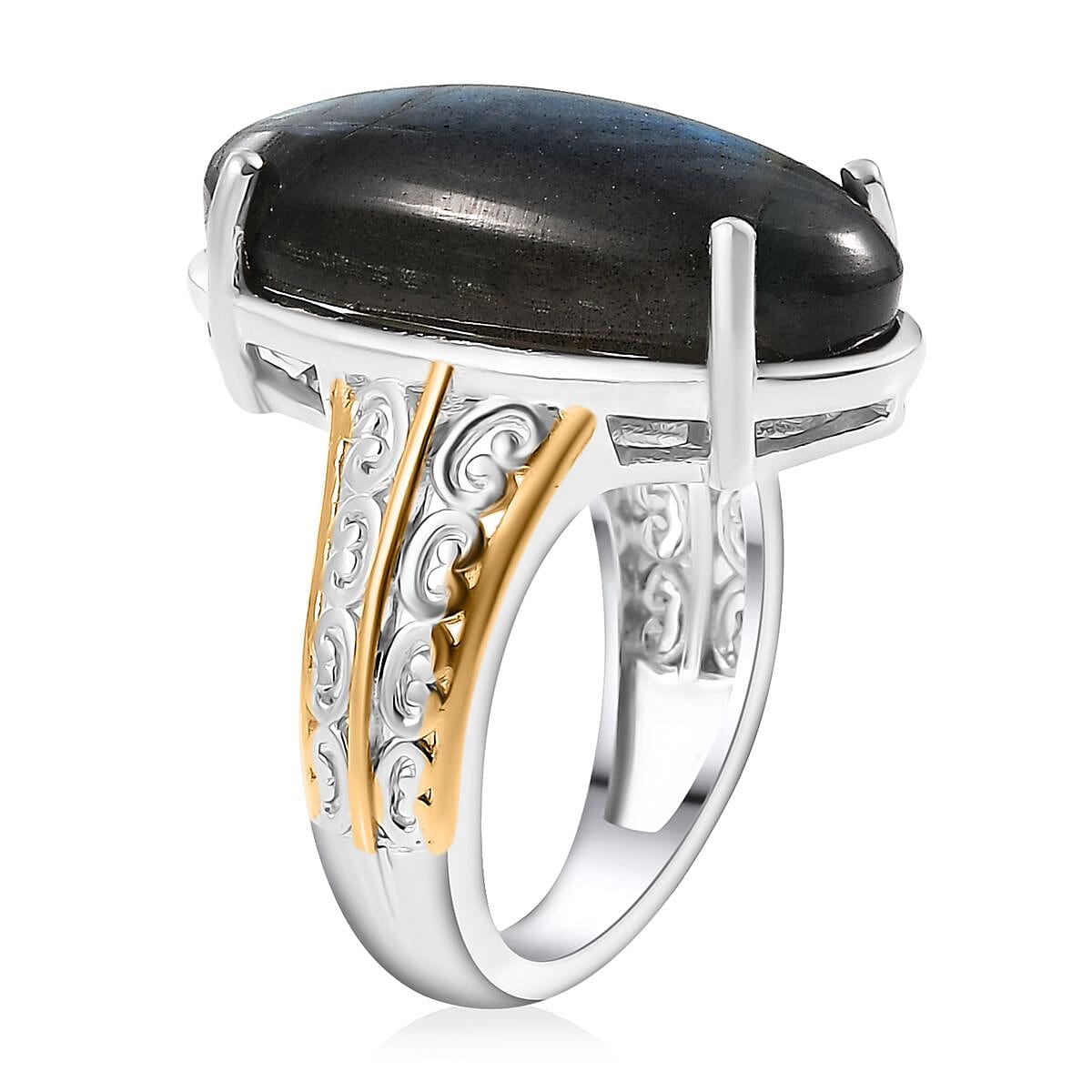 Karis Malagasy Labradorite 12.10 ctw Solitaire Ring in 18K YG Plated and Platinum Bond (Size 9.0) image number 3