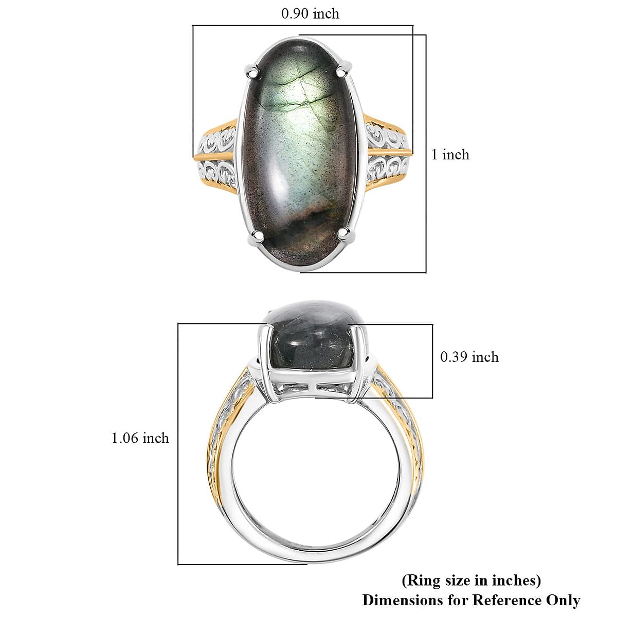 Karis Malagasy Labradorite 12.10 ctw Solitaire Ring in 18K YG Plated and Platinum Bond (Size 9.0) image number 5