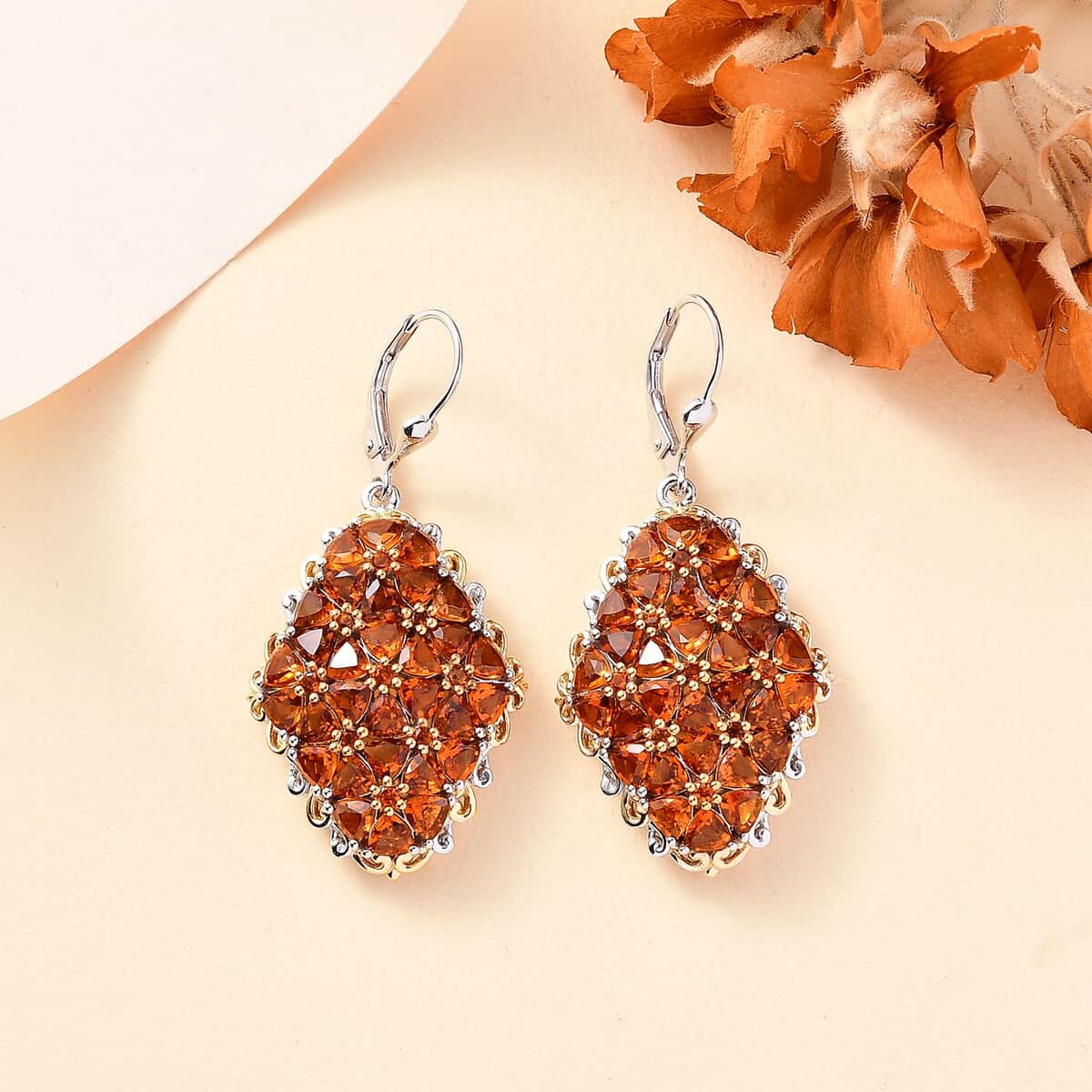 Santa Ana Madeira Citrine 8.40 ctw Lever Back Earrings in 18K Vermeil YG and Rhodium Over Sterling Silver image number 1