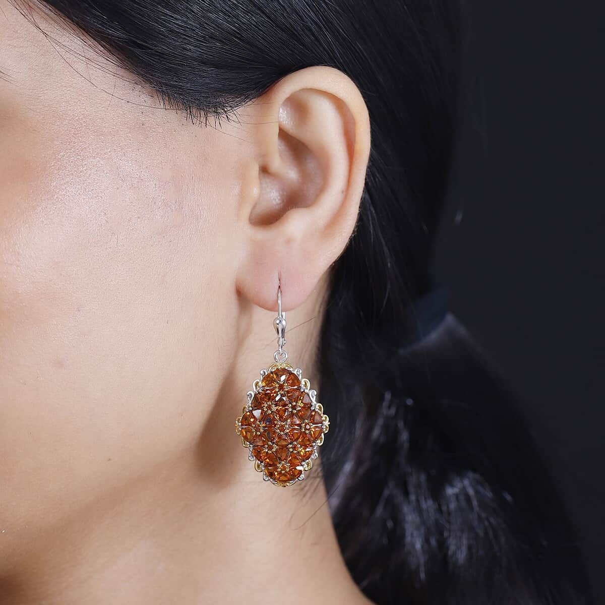 Santa Ana Madeira Citrine 8.40 ctw Lever Back Earrings in 18K Vermeil YG and Rhodium Over Sterling Silver image number 2