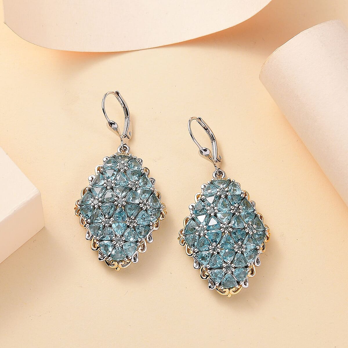 D'Joy Betroka Blue Apatite 11.10 ctw Bunch of Flower Earrings in 18K Vermeil YG and Rhodium Over Sterling Silver  image number 1