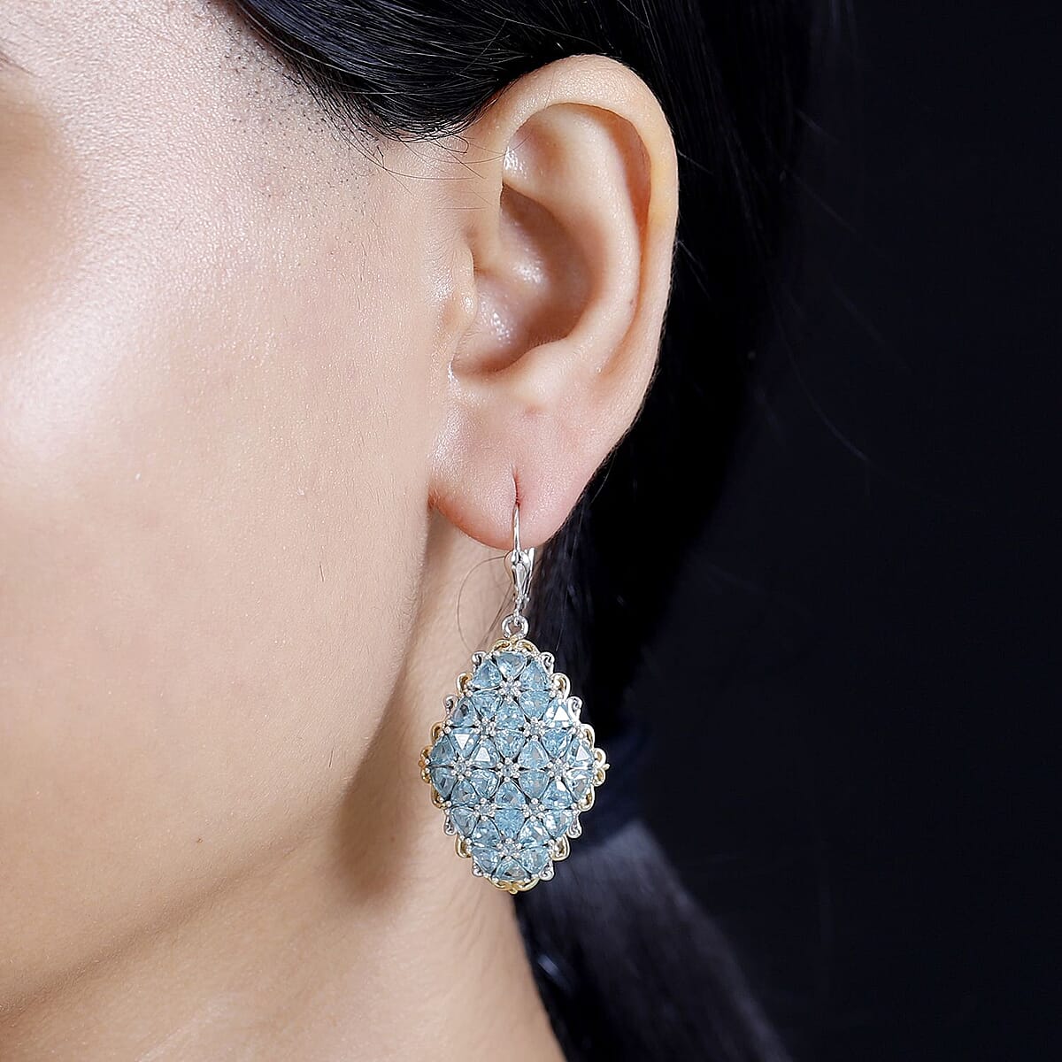 D'Joy Betroka Blue Apatite 11.10 ctw Bunch of Flower Earrings in 18K Vermeil YG and Rhodium Over Sterling Silver  image number 2