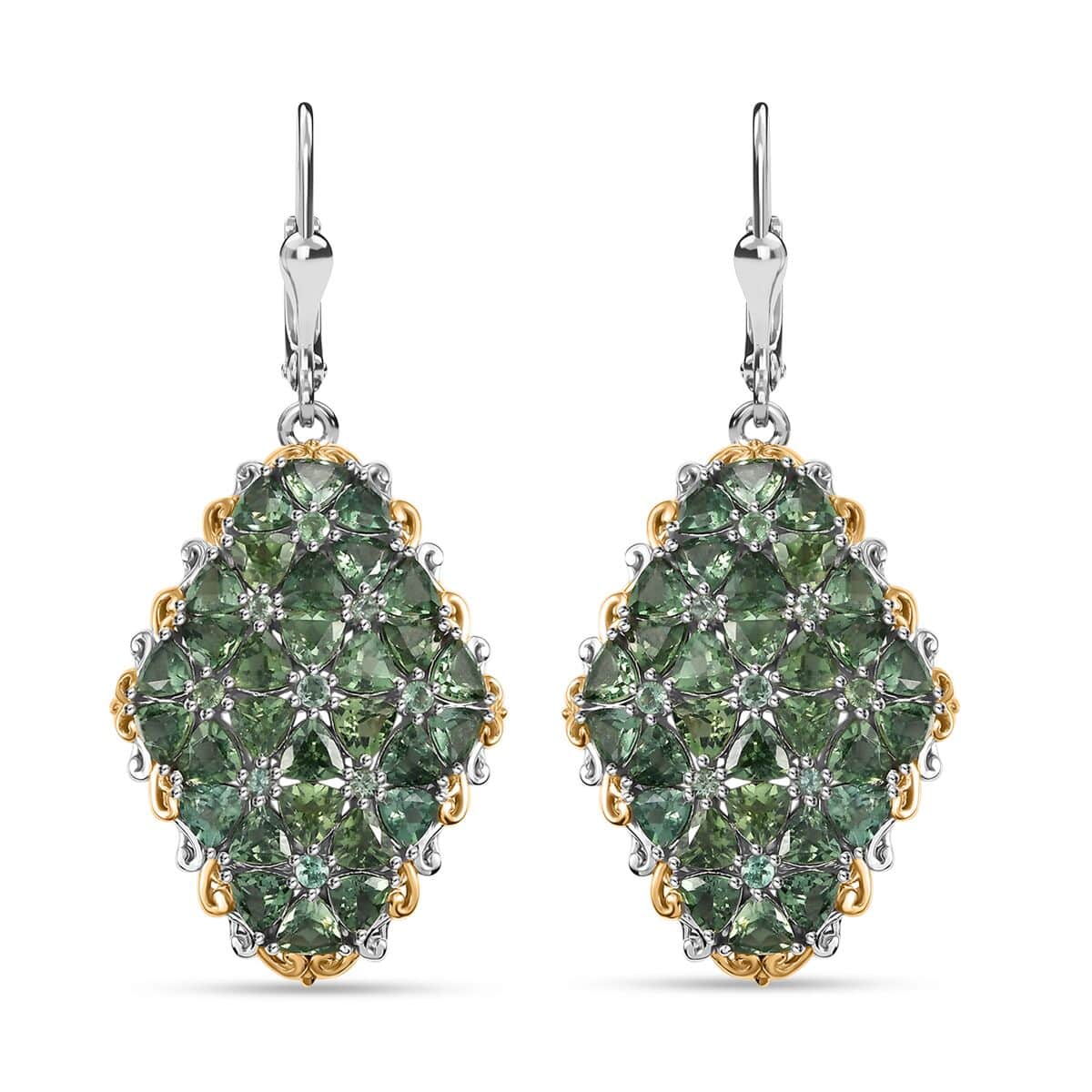 Tanzania Natural Green Apatite 12.10 ctw Cluster Earrings in 18K Vermeil YG and Rhodium Over Sterling Silver image number 0