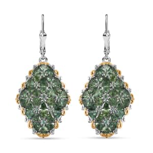 Tanzania Natural Green Apatite 12.10 ctw Cluster Earrings in 18K Vermeil YG and Rhodium Over Sterling Silver