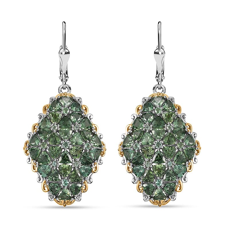 D'Joy Tanzania Natural Green Apatite 12.10 ctw Cluster Earrings in 18K Vermeil YG and Rhodium Over Sterling Silver