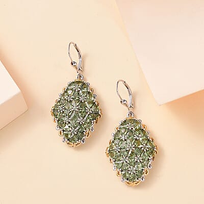 D'Joy Tanzania Natural Green Apatite 12.10 ctw Cluster Earrings in 18K Vermeil YG and Rhodium Over Sterling Silver