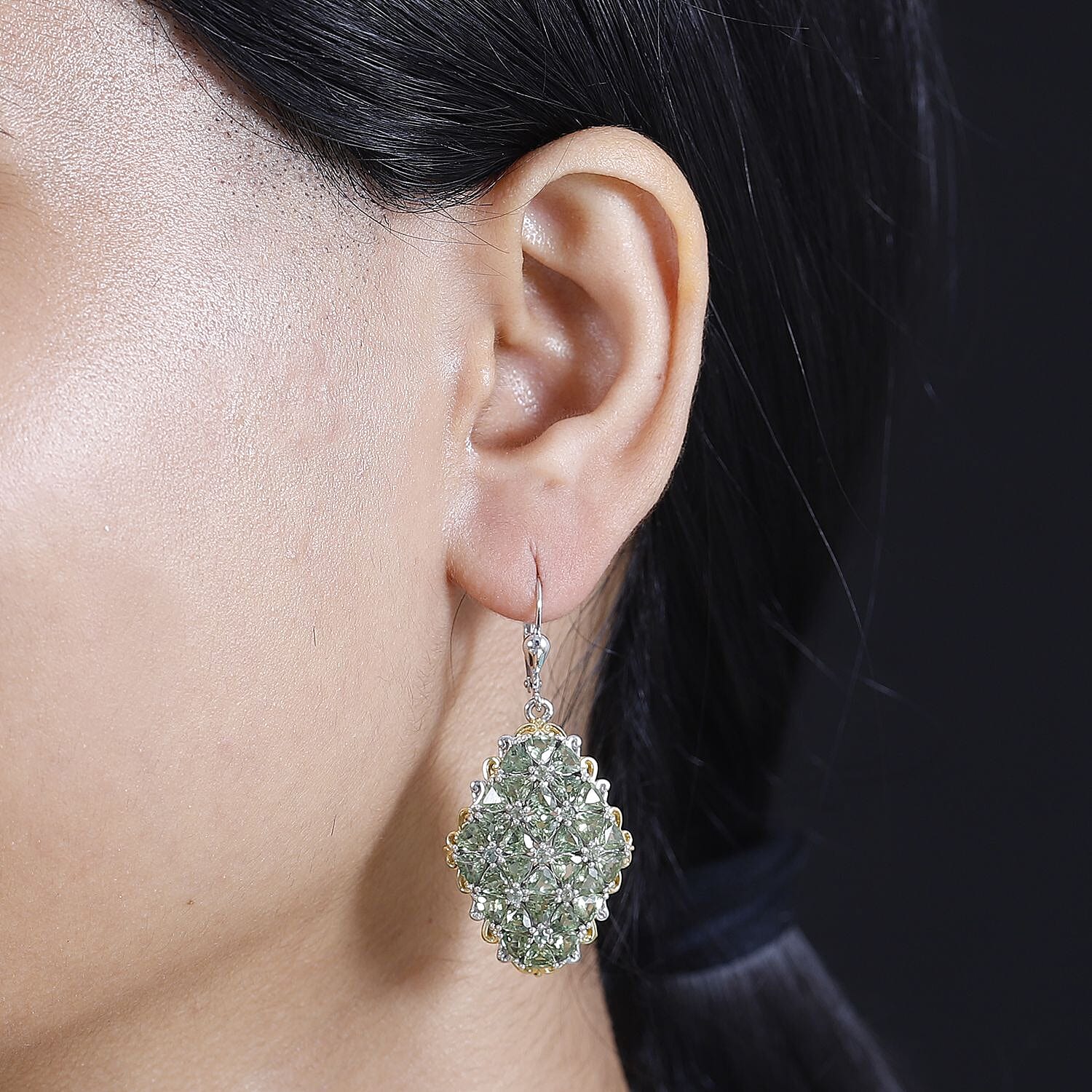 D'Joy Tanzania Natural Green Apatite 12.10 ctw Cluster Earrings in 18K Vermeil YG and Rhodium Over Sterling Silver