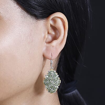 D'Joy Tanzania Natural Green Apatite 12.10 ctw Cluster Earrings in 18K Vermeil YG and Rhodium Over Sterling Silver