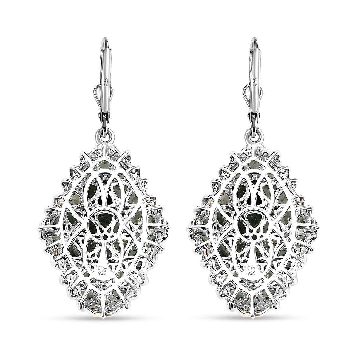 D'Joy Tanzania Natural Green Apatite 12.10 ctw Cluster Earrings in 18K Vermeil YG and Rhodium Over Sterling Silver