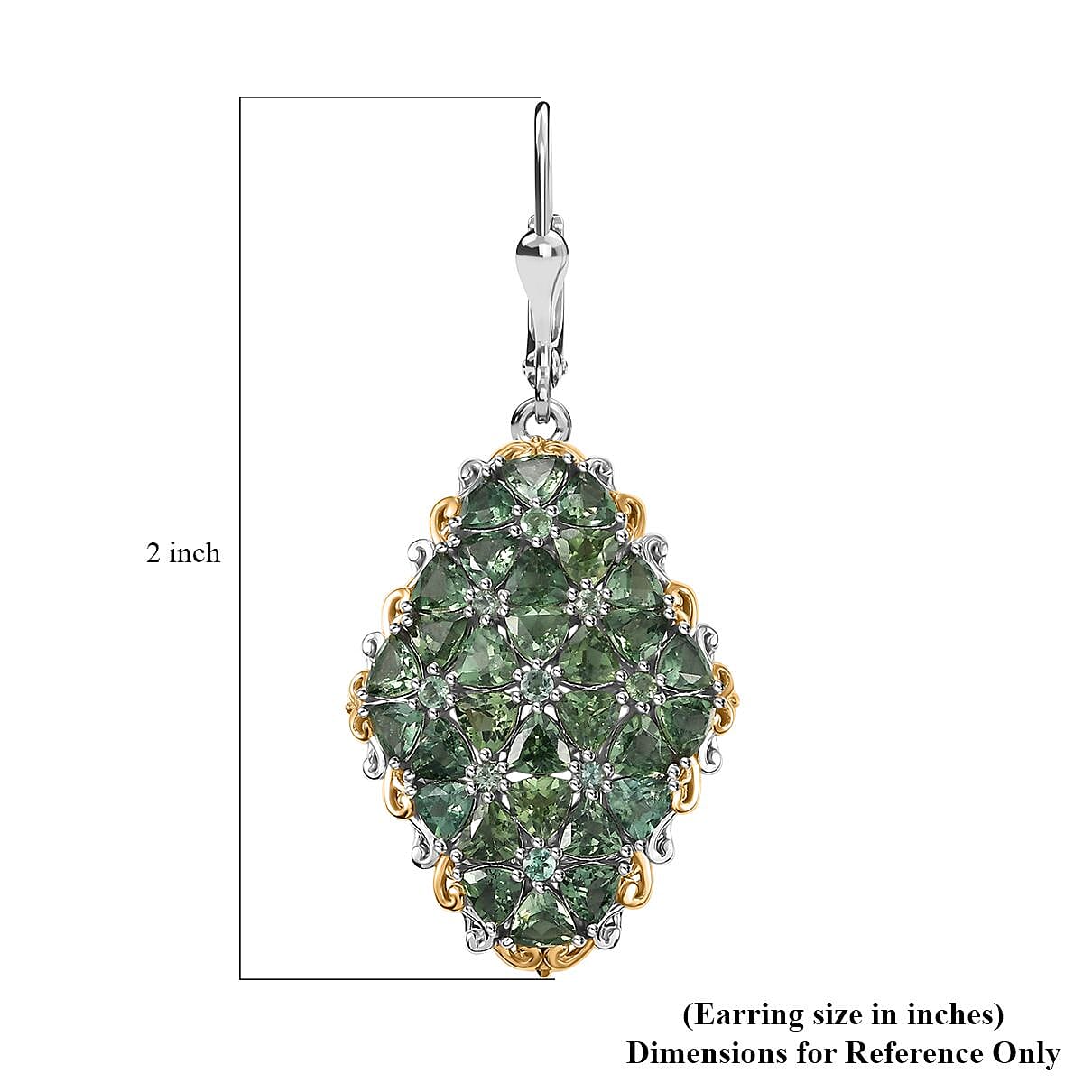 D'Joy Tanzania Natural Green Apatite 12.10 ctw Cluster Earrings in 18K Vermeil YG and Rhodium Over Sterling Silver