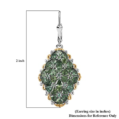 D'Joy Tanzania Natural Green Apatite 12.10 ctw Cluster Earrings in 18K Vermeil YG and Rhodium Over Sterling Silver