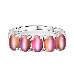 Flamingo Moonstone 2.70 ctw Ring in Rhodium Over Sterling Silver (Size 8)