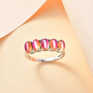 Flamingo Moonstone 2.70 ctw Ring in Rhodium Over Sterling Silver (Size 8)
