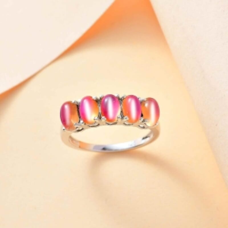 Flamingo Moonstone 2.70 ctw Ring in Rhodium Over Sterling Silver (Size 8)