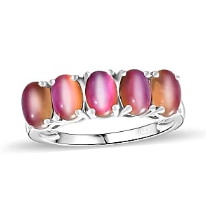 Flamingo Moonstone 2.70 ctw Ring in Rhodium Over Sterling Silver (Size 8)