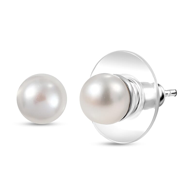 White Freshwater Pearl Solitaire Earrings in Sterling Silver