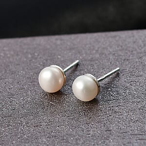White Fresh Water Pearl Earrings in Sterling Silver