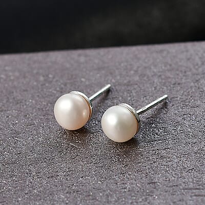 White Freshwater Pearl Solitaire Earrings in Sterling Silver