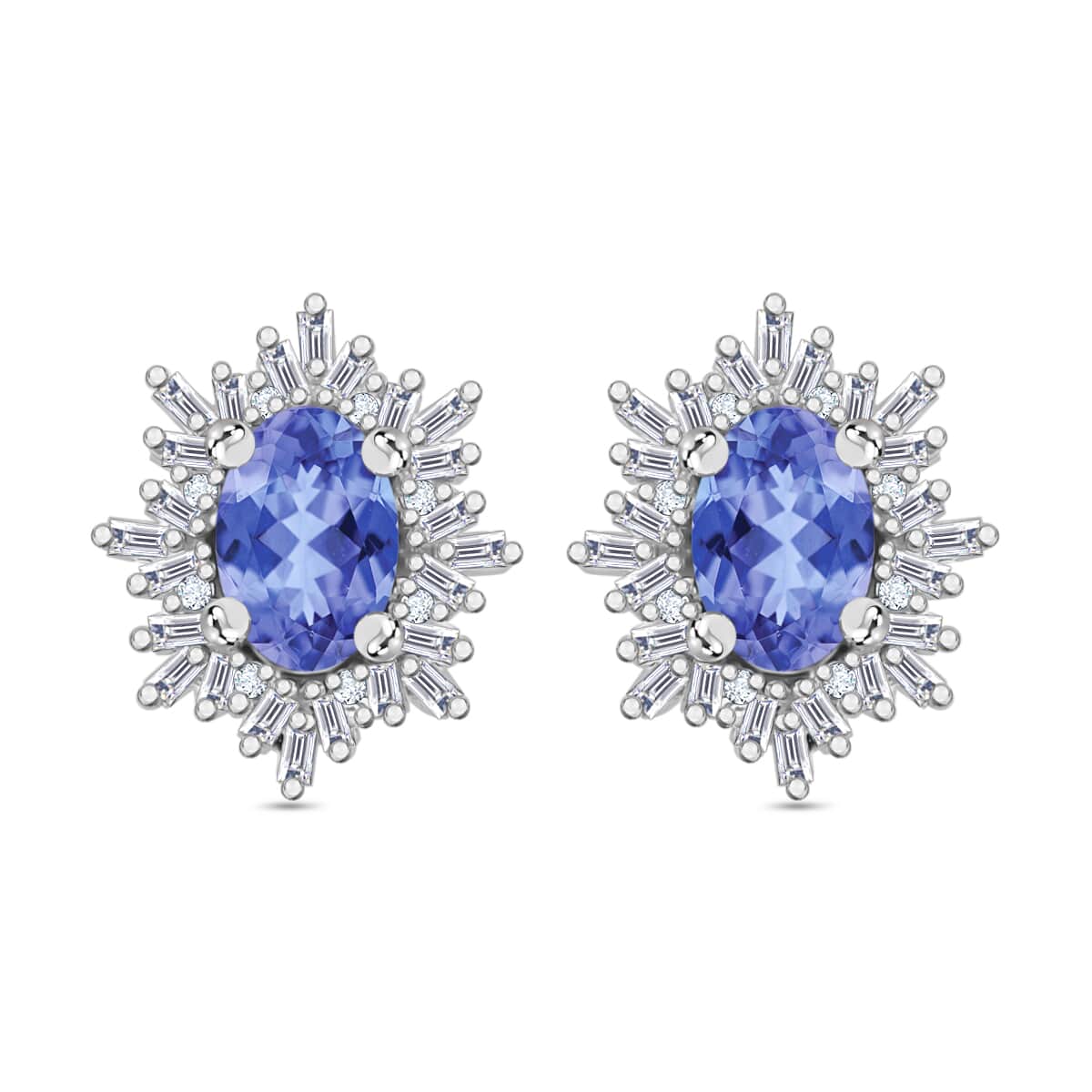 Tanzanite and Diamond 1.20 ctw Stud Earrings in Rhodium Over Sterling Silver image number 0