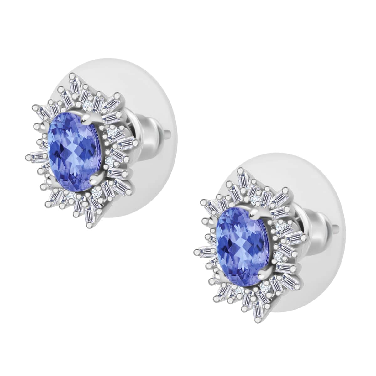 Tanzanite and Diamond 1.20 ctw Stud Earrings in Rhodium Over Sterling Silver image number 2