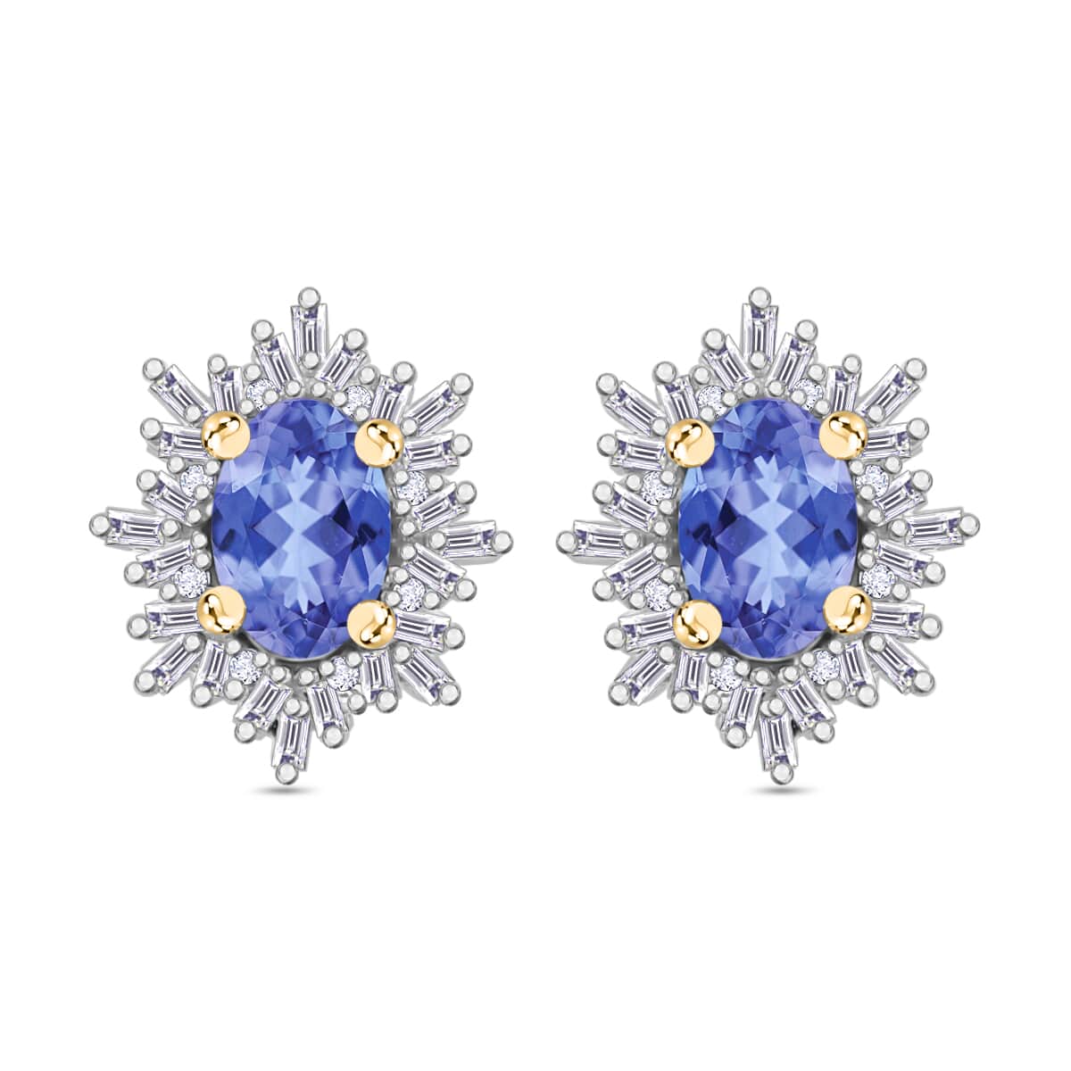 Tanzanite and Diamond 1.20 ctw Stud Earrings in 18K Vermeil Yellow Gold Over Sterling Silver image number 0