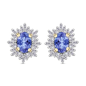 Tanzanite and Diamond 1.20 ctw Stud Earrings in 18K Vermeil Yellow Gold Over Sterling Silver
