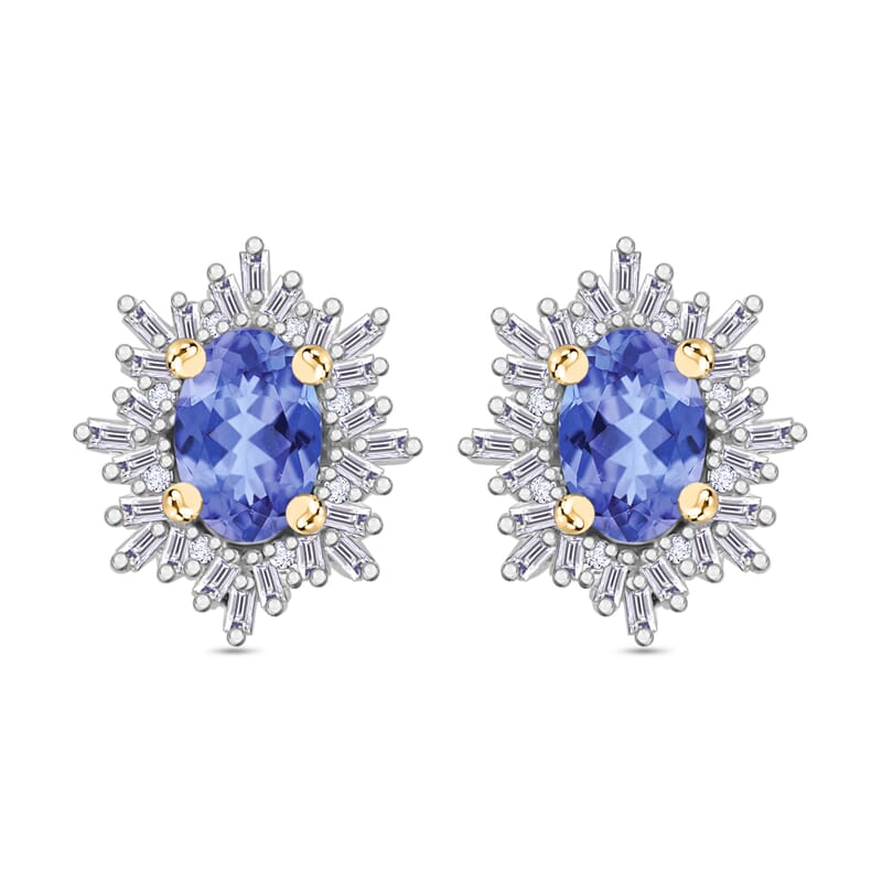 Tanzanite and Diamond 1.20 ctw Stud Earrings in 18K Vermeil Yellow Gold Over Sterling Silver