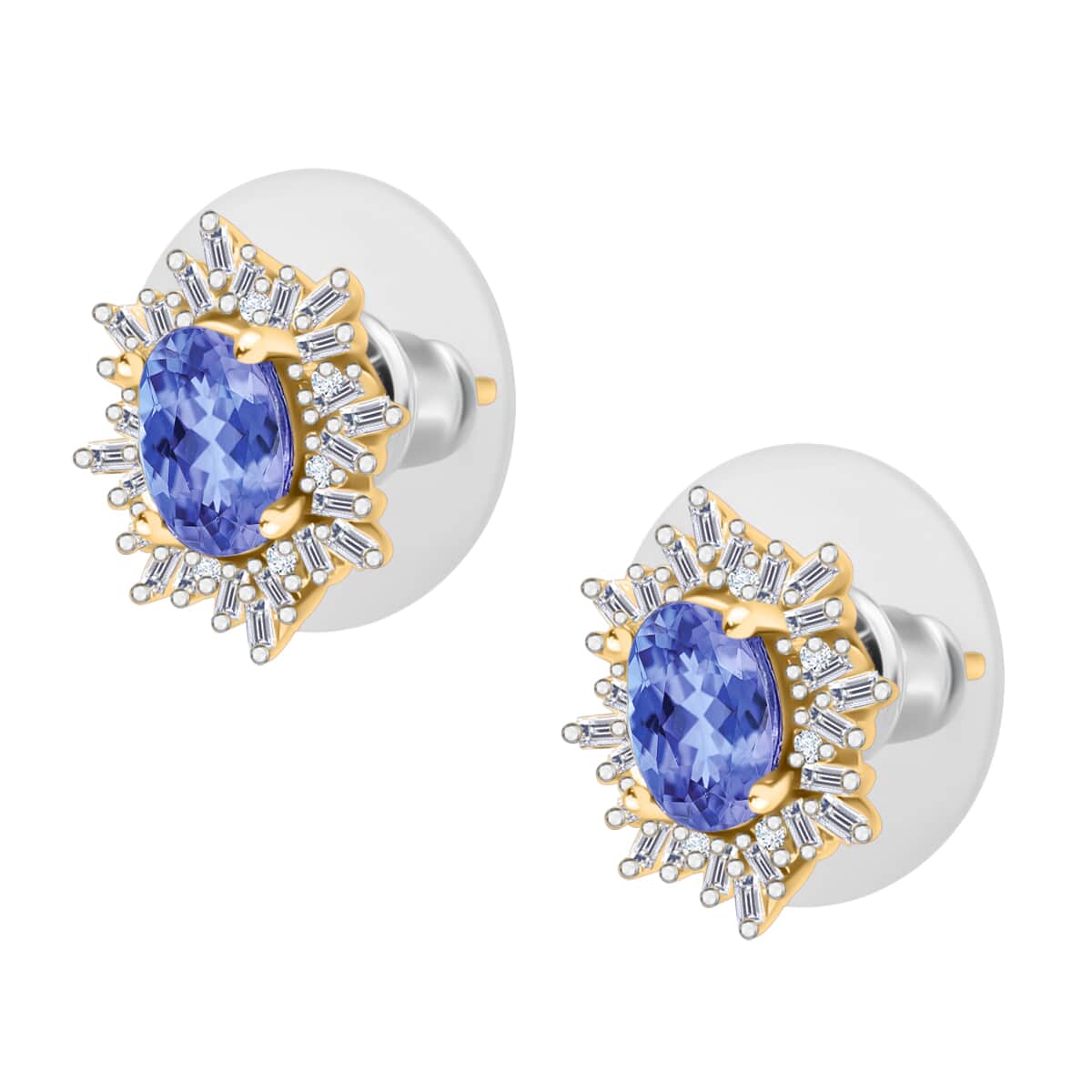 Tanzanite and Diamond 1.20 ctw Stud Earrings in 18K Vermeil Yellow Gold Over Sterling Silver image number 2